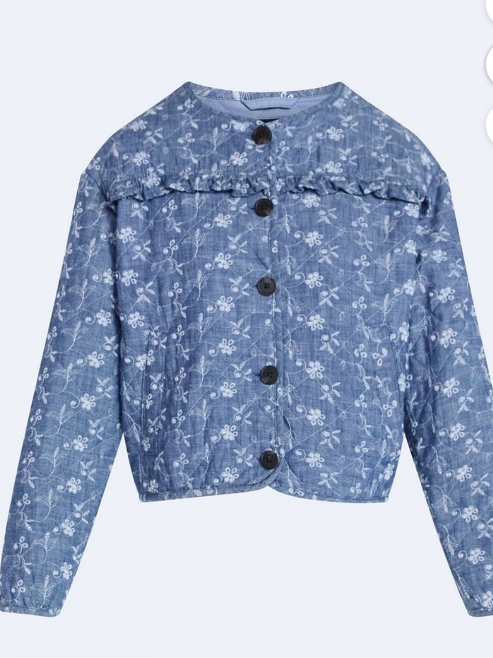 Blue Floral Quilted Button-Up Jacket